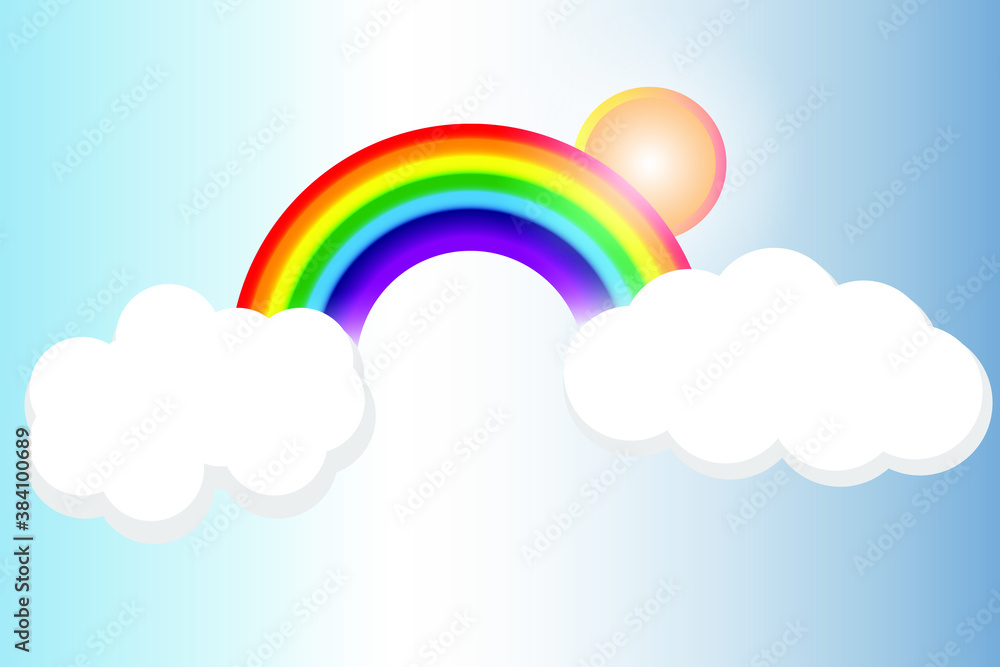 A sky with a rainbow, a cloud and a sun A sky with a rainbow, a cloud and a sun