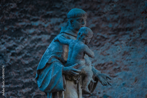 Evening view of stone monument in Cesky Krumlov castle