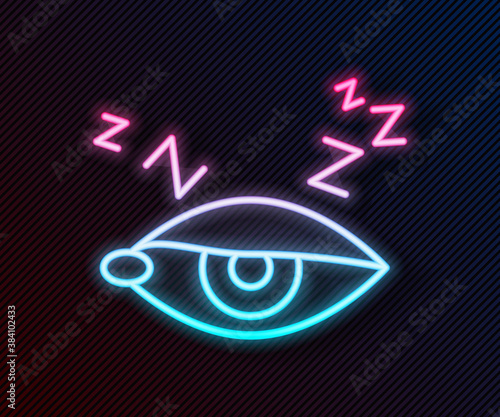 Glowing neon line Insomnia icon isolated on black background. Sleep disorder with capillaries and pupils. Fatigue and stress. Vector.