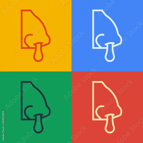 Pop art line Runny nose icon isolated on color background. Rhinitis symptoms, treatment. Nose and sneezing. Nasal diseases. Vector.