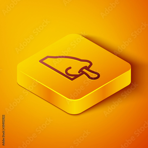 Isometric line Runny nose icon isolated on orange background. Rhinitis symptoms, treatment. Nose and sneezing. Nasal diseases. Yellow square button. Vector.