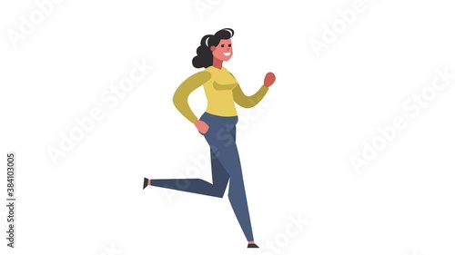 Cartoon Cute Woman Character Run Cycle Isolated Loop 2d Animation