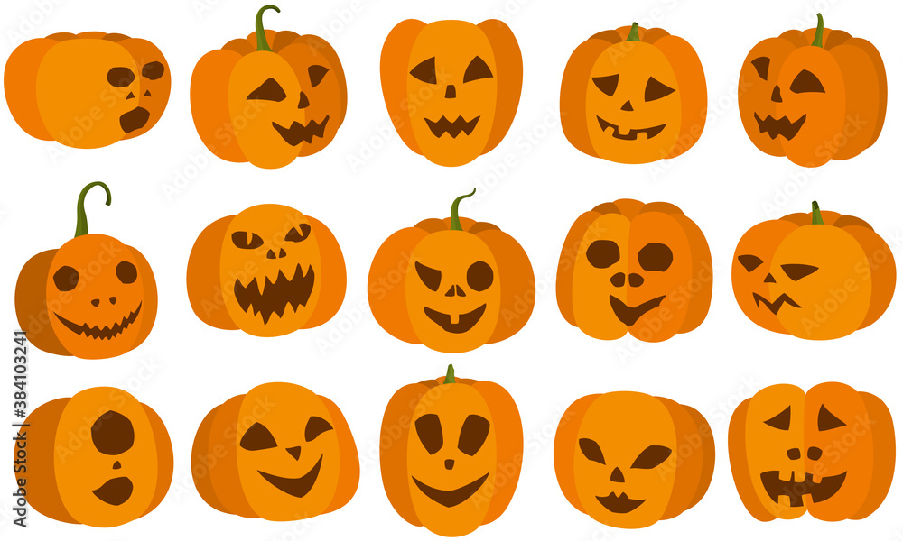 Halloween pumpkins set / Illustration set with cartoon pumpkin jack-o-lanterns