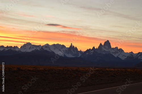 Sunset over El Chalten and hiking at Fitz Roy in Patagonia  Argentina