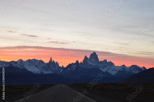 Sunset over El Chalten and hiking at Fitz Roy in Patagonia  Argentina