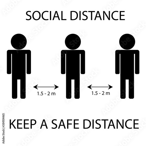 Keep social distance to protect coronavirus infection. Safe distance 1.5-2 metr. Vector icon isolated on white background.