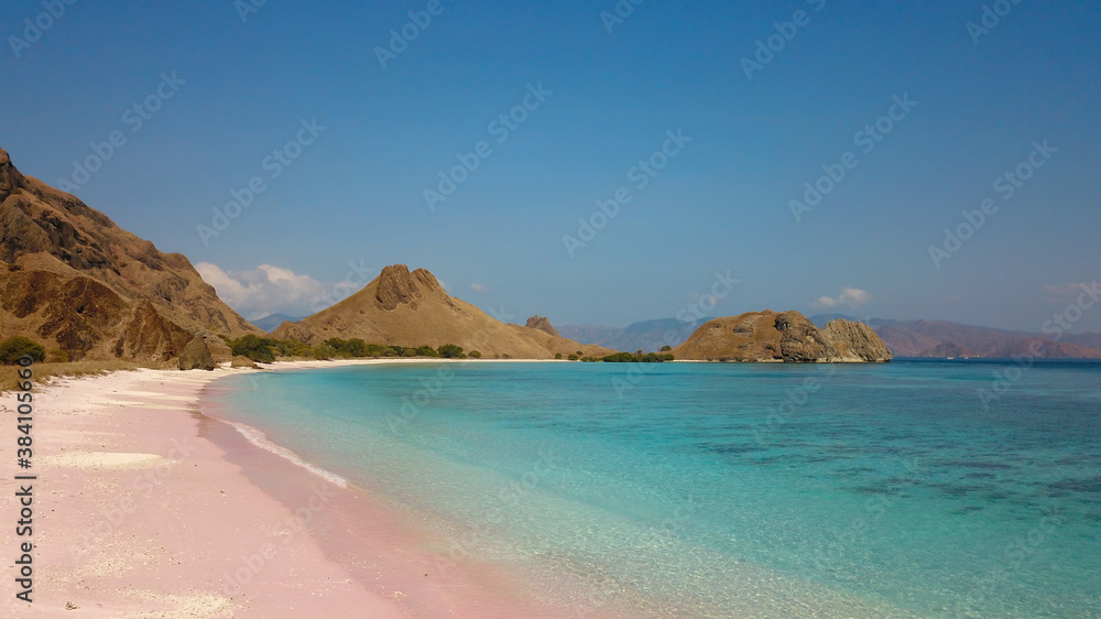 beautiful view of beach, pink beach Komodo Island Indonesia, beach scene