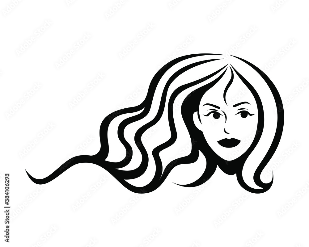 Beautiful girl with long thick wavy hair. Beauty salon logo or print. Beautiful girl with long thick wavy hair. Beauty salon logo or print.