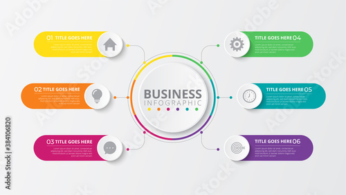 Infographic vector design with icons and 6 options or steps. Infographics for business concepts. Can be used for presentation banners, workflow layouts, process diagrams, flow charts, info charts