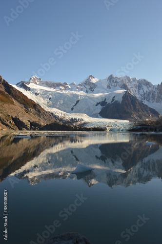 Hiking around the icy glacial lakes of El Chalten, Laguna de los Tres and Fit Roy Mountains in Patagonia, Argentina