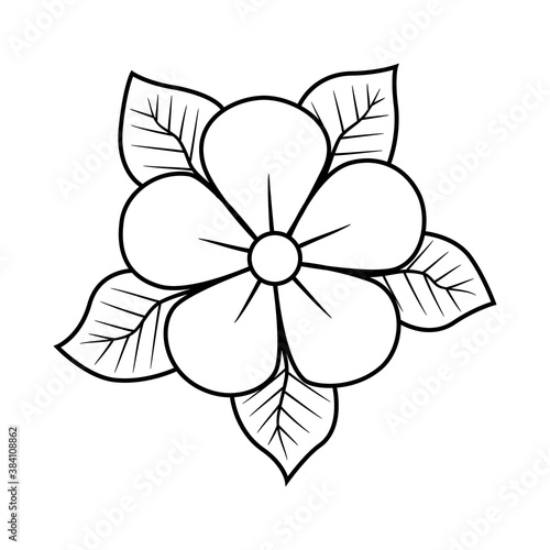 Flower with leaves old school classic traditional tattoo. Hand Drawn Black Outline Doodle Logo Icon. Coloring book page. Stock vector illustration isolated on white background
