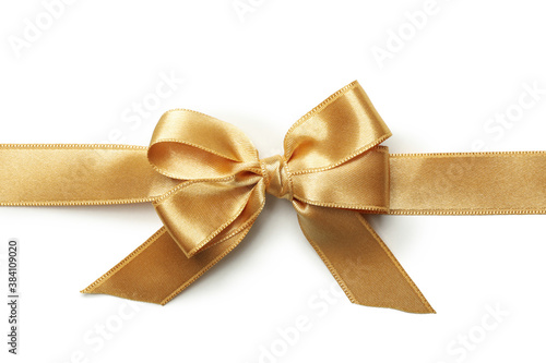 Gold gift bow isolated on white background