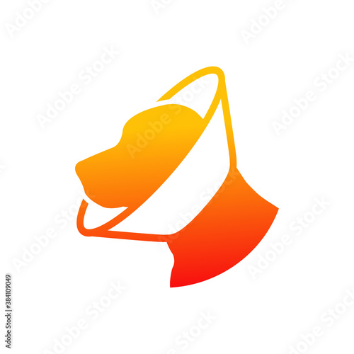 Logotipo cabeza de perro con collar isabelino en color naranja