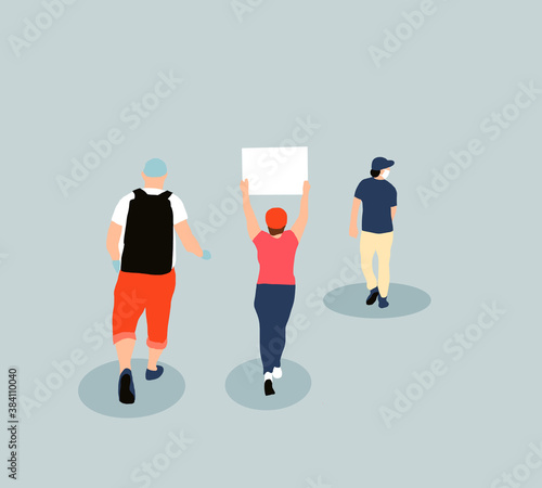 Females holding blank sign board during a protest. Street demonstration vector concept. Illustration of placard protester, political revolution, demonstrate