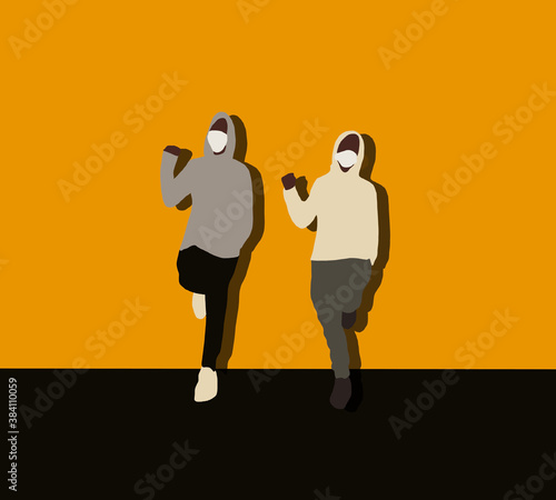 Young black man wearing face mask  during equal rights protest for prevent himself from the outbreak in his society. Concept of demonstrators on yellow background.