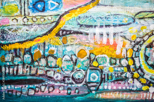 Hand drawn acrylic painting. Abstract art background. Acrylic painting on canvas. Color texture. Fragment of artwork. Brushstrokes of paint.
