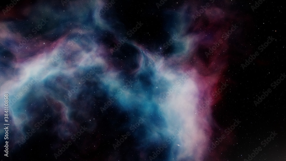 Nebula and galaxies in space. Abstract cosmos background. 3D render