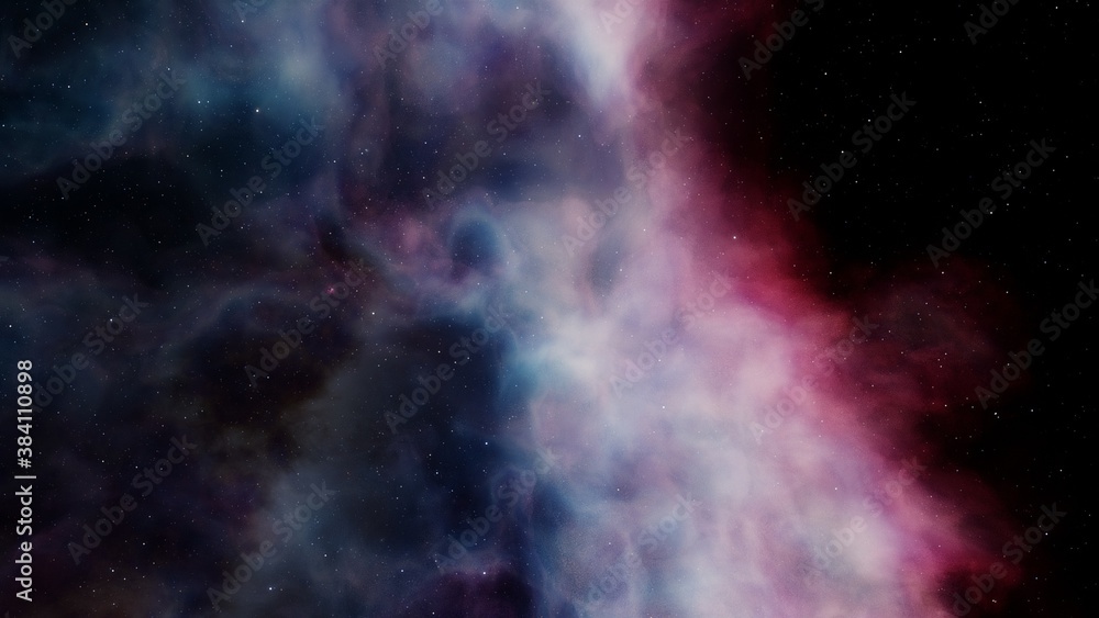 Nebula and galaxies in space. Abstract cosmos background. 3D render