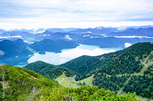 View of Lake "Walchensee" seen from Mount "Herzogstand", Germany