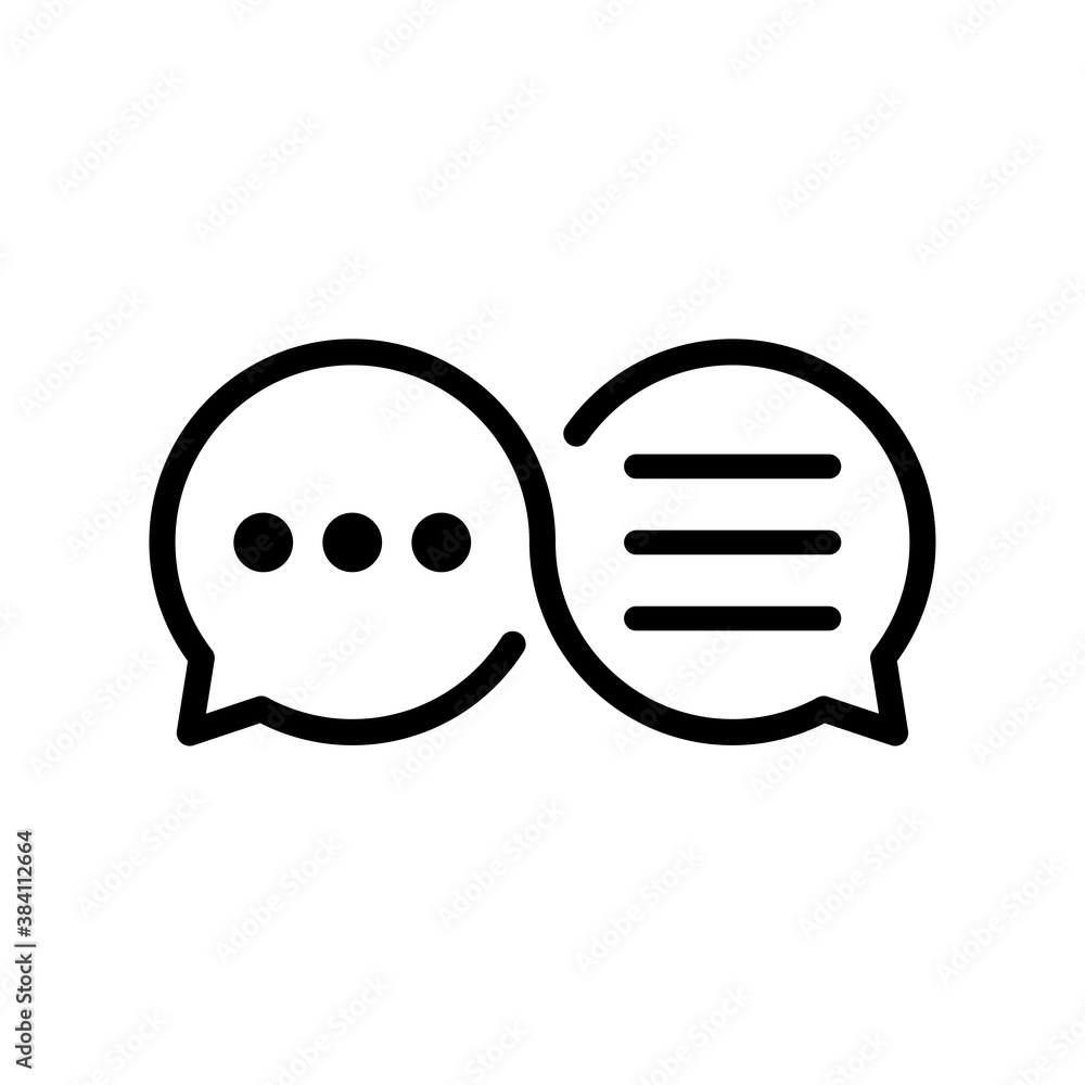 Concepto conversación. Logotipo lineal burbuja de habla como símbolo infinito con líneas y puntos en color negro Concepto conversación. Logotipo lineal burbuja de habla como símbolo infinito con líneas y puntos en color negro