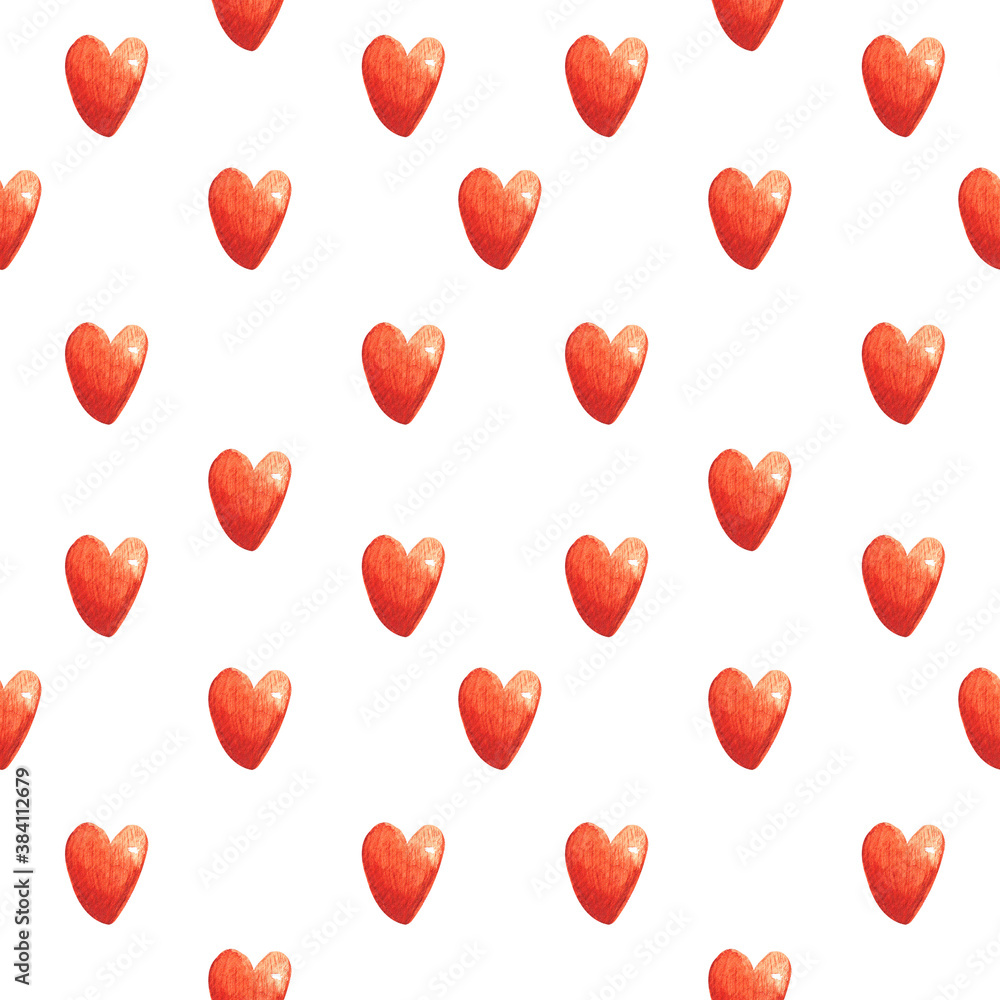 Watercolor hand painted seamless pattern. Background with red hearts for wedding decorations or St. Valentine's day. Watercolor hand painted seamless pattern. Background with red hearts for wedding decorations or St. Valentine's day.