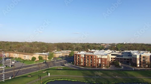 Gaithersburg Maryland Suburb Aerial in Spring - Pull Back Over Bohrer Park Pond