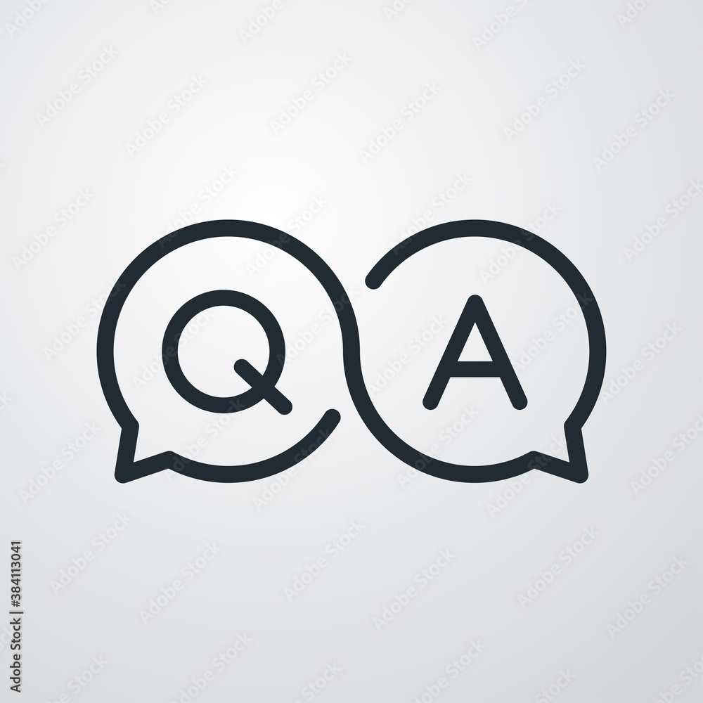 Pregunta y respuesta. Preguntas más frecuentes. Logotipo lineal con letras Q y A en burbuja de habla como símbolo infinito en fondo gris Pregunta y respuesta. Preguntas más frecuentes. Logotipo lineal con letras Q y A en burbuja de habla como símbolo infinito en fondo gris
