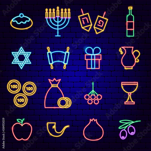 Happy Hanukkah Neon Icons