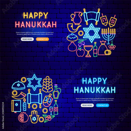 Happy Hanukkah Neon Banners
