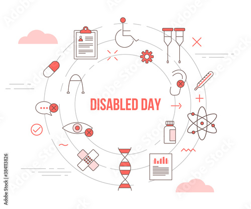 disabled day concept with icon set template banner with modern orange color style and circle shape