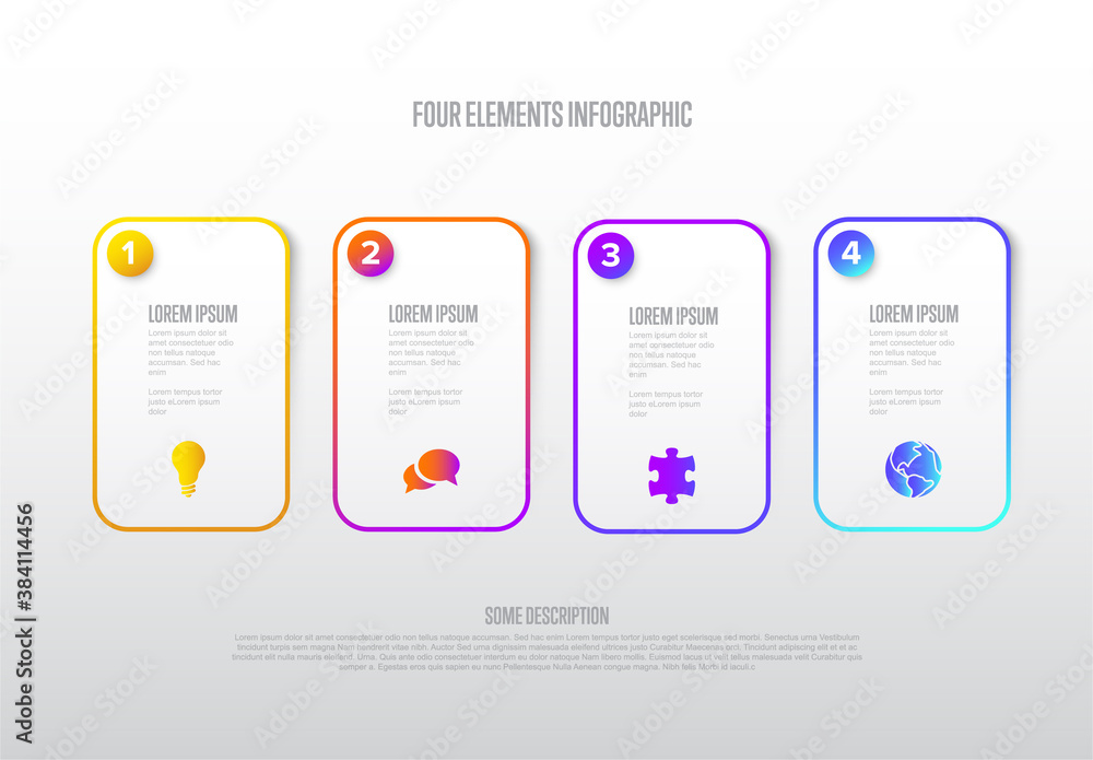 Four white block steps process infographic