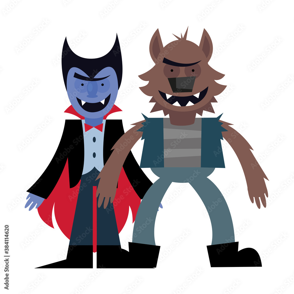 halloween vampire and werewolf cartoon vector design halloween vampire and werewolf cartoon vector design