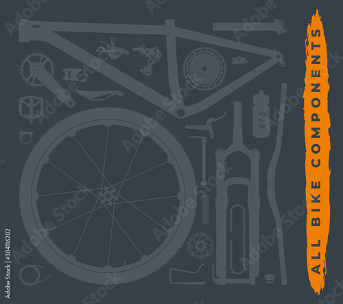 Vectorparts of which a mountain bike consists. Isolated on gray background.