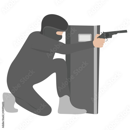 
A security officer standing to protect against terror 
