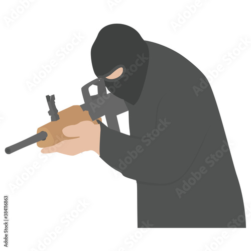 
A male with face mask and gun, terrorist 
 photo