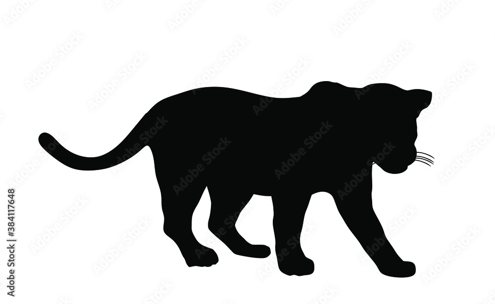 Jaguar vector silhouette illustration isolated on white background. Big cat, silent predator from America. Beautiful animal. Black panther.