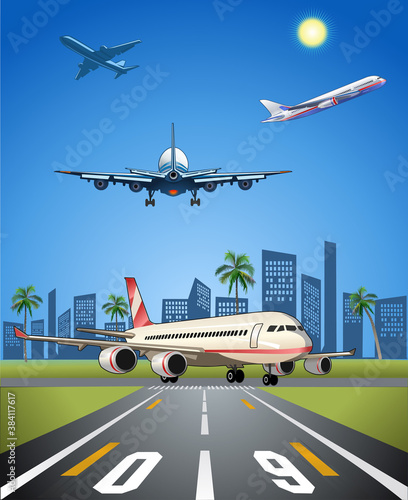 Pleasant flight. Airplane in Summer