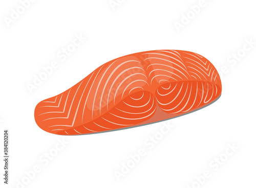 Salmon fillet isolated on white background. Vector illustration in cartoon flat style. Seafood icon.