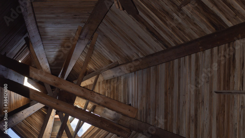 Inside the wooden dome. interior of old tower