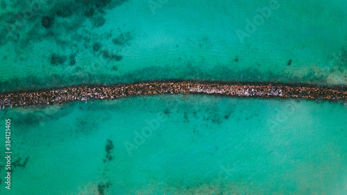  Aerial Breakwater of stone in the sea  Oahu  Hawaii