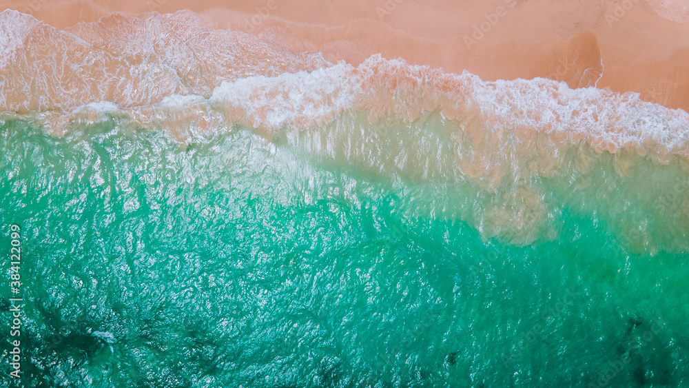 Fototapeta Aerial of waves on the beach, Oahu, Hawaii