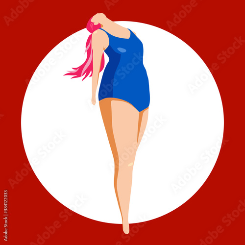 Hand drawn vector illustration of a happy jumping and dancing active woman, flat style design. Feminism and girl's power concept, womens day card.