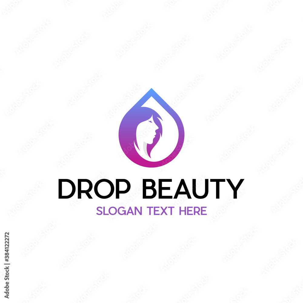 Beautiful Female Face in Drop with Waves. Vector Logo Template. oil essence and beauty Beautiful Female Face in Drop with Waves. Vector Logo Template. oil essence and beauty