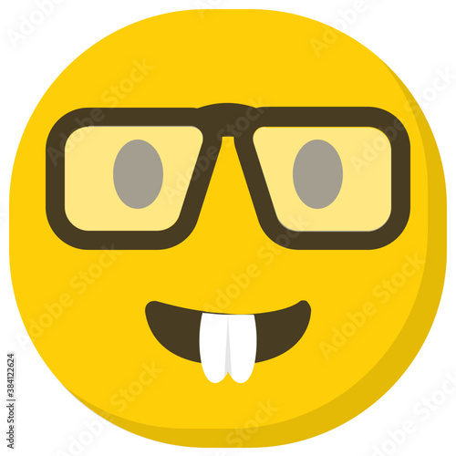 
A stereotypical nerd face with glasses, and buck teeth
