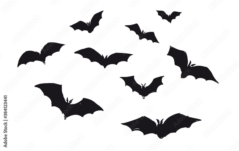 Flying bat set, grunge illustration. Vector. Flying bat set, grunge illustration. Vector.