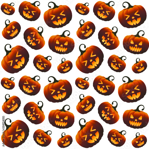 Halloween Spooky Different Orange Gradient Pumpkins Seamless Pattern