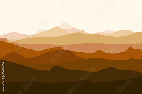 Mountains landscape. Mountains silhouettes panorama at dawn