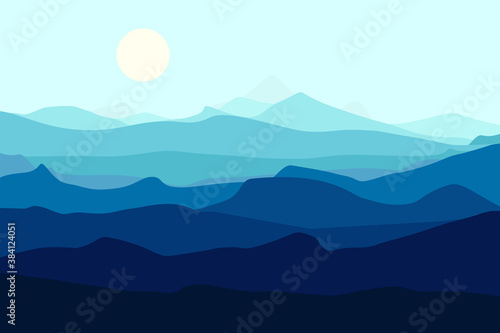 Mountains landscape. Mountains silhouettes panorama at morning