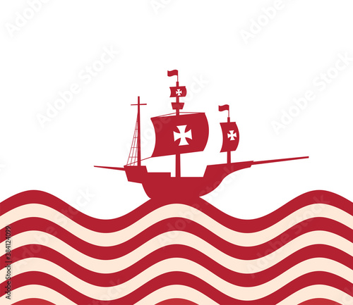 Christopher Columbus ship at the striped sea vector design