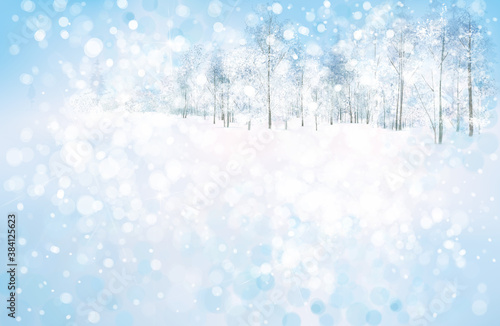 Vector  winter scene with forest background. Winter  snowy landscape.